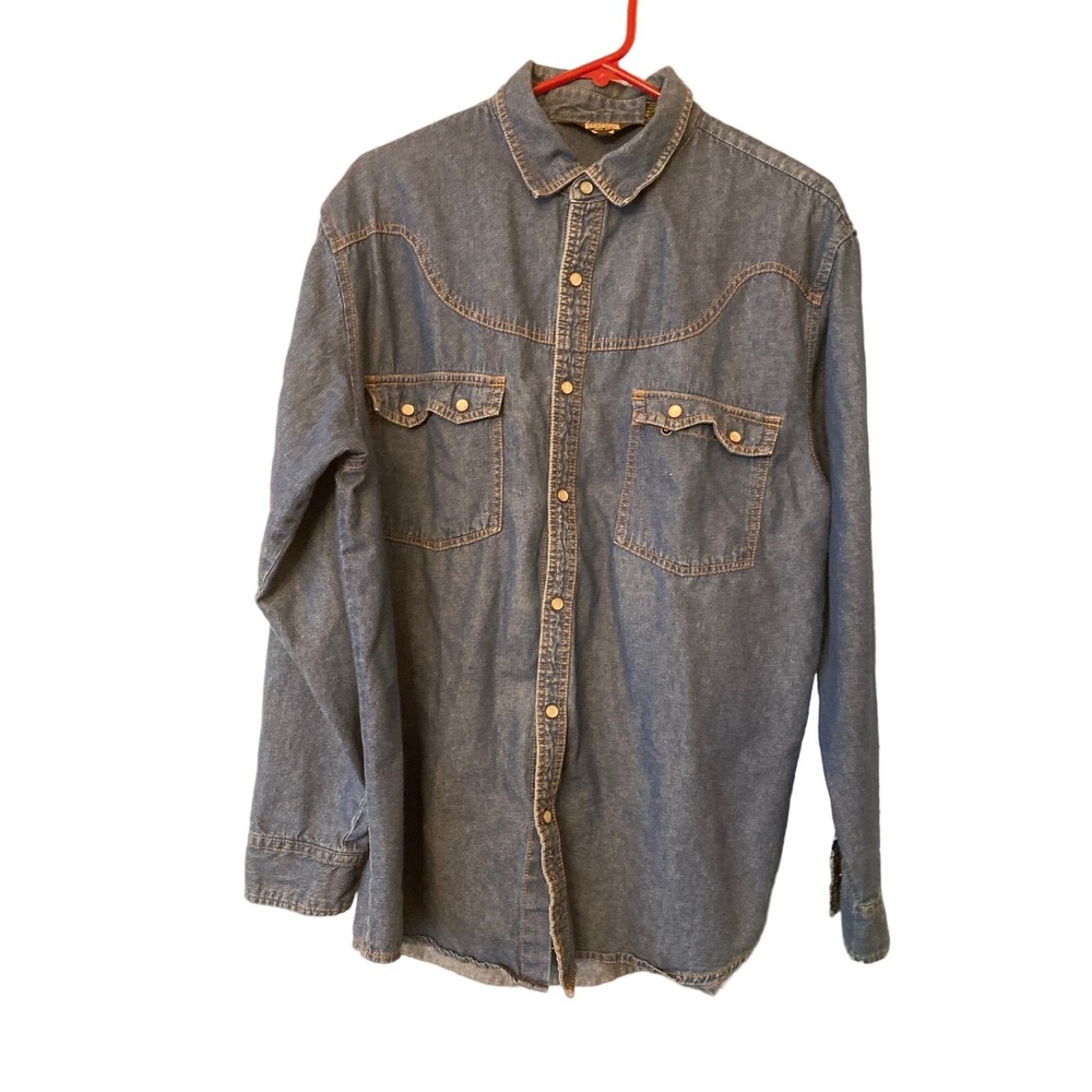 Dark Denim Guide Gear Western Pearl Snap Button Up Shirt Size Large